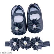 SYGA Baby 3 Flower pattern Hairband & Shoes Set Soft, Comfortable Fit for Ages 0-1 Years | Ideal for Newborns & Toddlers(Black)