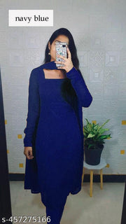"Graceful Tradition 1000 Butti Handloom Women's Kurti for a Regal Look with Intricate Embroidery and Elegant look"(NAVY BLUE)