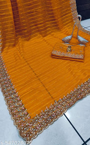 Designer party Wear saree Siroski Stone With Blouse Pieace and Cutwork