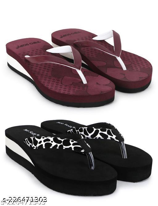 Two Soft Combo Pack Of 2 Women Casual Slipper Stylish Fancy Lightweight Extra Soft & Comfortable Regular Wear  For ladies & Girls
