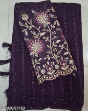 Dark Wine Saree Solo Pattern Jalar Chati Embellished With Blouse Embroidered