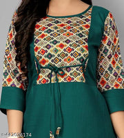Women's Green Printed Plus Size Cotton Kurti