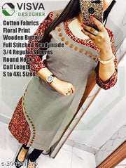 VISVA DESIGNER Cotton Floral Printed & Plain Straight Daily Use Wooden Button Stylish Kurti For Women Latest Design Kurthi Dress For Girls Ladies Can Wear in Party or Casual Occasion