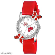 Analogue Butterfly Dimond Studded Flower Design Dial PU Strap Analog Girl's and Women's Watch
