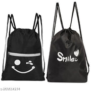 Combo (PACK OF 2) Drawstring Smile Waterproof Trendy College Tuition Backpack for Girls & Boys | Exam Bag for Girls | bag for women | bag for kids | bags for men