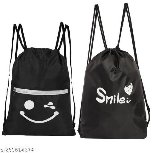 Combo (PACK OF 2) Drawstring Smile Waterproof Trendy College Tuition Backpack for Girls & Boys | Exam Bag for Girls | bag for women | bag for kids | bags for men