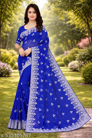 heavy Embroidery Work With Stone Work Saree
