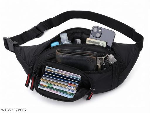 Trendy Unisex Black Fanny Pack for College, Travel & Outdoor Activities | Lightweight Waist Pouch