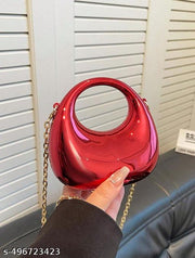 Luxury Metallic Acrylic Clutch Purse for Women | Crescent Moon Handbag with Gold Chain | Stylish Sling Bag, Evening Party Clutch, Wedding Purse Detachable Chain Strap Glossy Stylish Latest Ladies Girls Small Size Cute Wallet for Gift