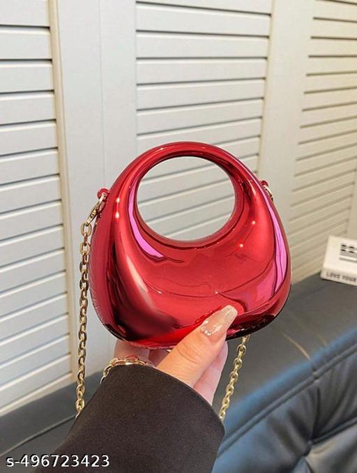 Luxury Metallic Acrylic Clutch Purse for Women | Crescent Moon Handbag with Gold Chain | Stylish Sling Bag, Evening Party Clutch, Wedding Purse Detachable Chain Strap Glossy Stylish Latest Ladies Girls Small Size Cute Wallet for Gift