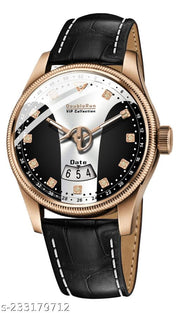3D Glass Date Display Multi Colour Dial Leather Strap Analog Watch - For Men