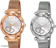 Analogue Heart Dial Magnetic Strap Analog Watch for Girl's and Women (Pack of 2)