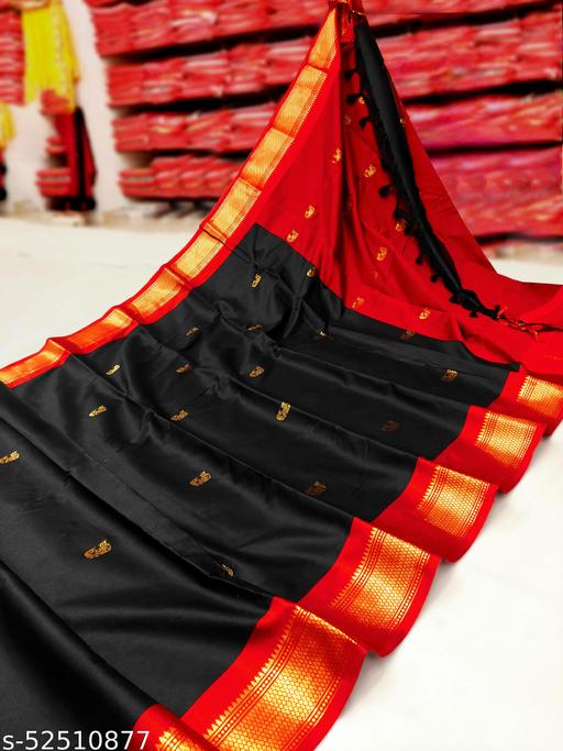 Paithani Cotton Silk Black Tassels and Latkans Saree With Blouse