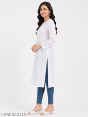 Rayon Embroidery Kurti White