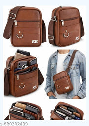 Pure Luxury Gloss Leather Small Sling Bag for Men | Chest Slinger bag | Crossbody Bag| Side Bag Men | Mini Leather Slings | Corporate Gift Item | Passport Document Sling. (Royal Tan)