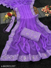 lavender georgette saree belt saree with sequnce work with unstich blouse