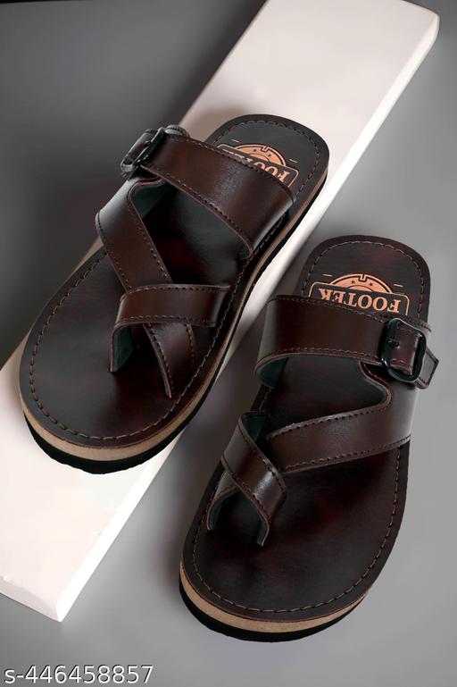 Footek Unique Stylish flip flops and men slippers synthetic leather color brown