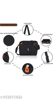 Black  unisex sling bag crossbody shoulder bag with Adjustable strap Durable for Travel Office Daily use
