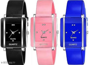 Square Analog Watches Combo PU Belt Watches Combo for Girls Watches Combo for Women Pack of 3