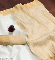 Top trending latest party wear / wedding Women's Jacquard Rapier Weaving White Cotton Silk Saree with Gold Zari Border & Rich Pallu | Traditional Festive Wear Saree