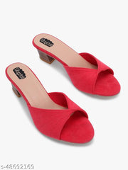 Taydol Women Fancy slip-on Block medium Heel Peach velvet woven design pvc sole open toe Sandal (33)
