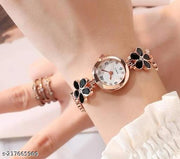 Flower Pattern Analogue Women's or Girls Watch (Rose Gold White)