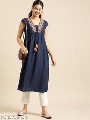 womens rayon embroidery kurta, aline kurta, long  kurta, Cap sleeve kurta, tendy kurta