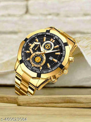 NG Times Golden 1pc Men Gold Zinc Alloy Strap Business  Round Dial Quartz Watch, For Daily Life