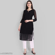 Apari Fab Women's Embroidered Georgette Straight Kurti