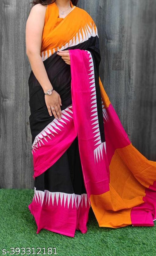 Jaipuri Hand Block Printed Soft Cotton Mulmul Saree ,latest cotton mulmul saree,Sanganeri Cotton Malmal Saree, Bagru Cotton Saree, Batic / Batik Print Cotton saree In Super Fine 92*80 Fabric Quality With Attached Blouse Piece for Woman