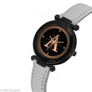 Talgo Analog Round Black Dial ALPHABET A Design Stylish Grey Leather Strap Classic Design Fancy Wrist Watch for Women and Girls, Pack of 1 - ALP-A-GEN-BK-GRY-L