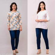 Women’s Short Printed Kurti Pack of 2 Cotton Casual Combo for Women