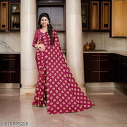 Printed Block Saree, bandhani saree ,georgette saree, Printed saree, synthetic saree, saree , Maroon Saree