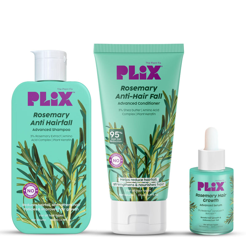 Plix Rosemary Anti-Hairfall Advanced Kit – Shampoo, Conditioner & Serum with 3% Redensyl