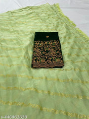 Dori Sarees Pista Chiffon Saree sari For Woman With Blouse Piece
