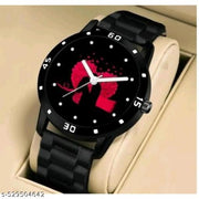 Medboo Men  Watch Love Couple Heart Print Dial Bumpper Pu Black Belt Men and Boy Watch