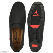 Black Solid Loafers For Men