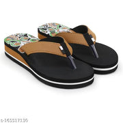 Skytrap Brown Flower Printed Heel EVA Slippers / Flip Flop for Women & Girls