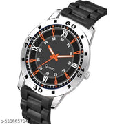 Medboo Silver Cash Black Pu Bump Belt Boy and Men Watch
