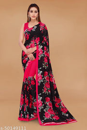 Pretty, Printed Georgette Saree with Blouse Piece