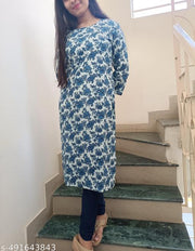 Elegant and Stylish Blue and White Floral Kurta with Three-Quarter Sleeves