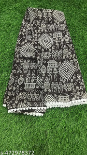 Gullak New Printed Georgette Saree with  Warli Print and Pom -Pom border
