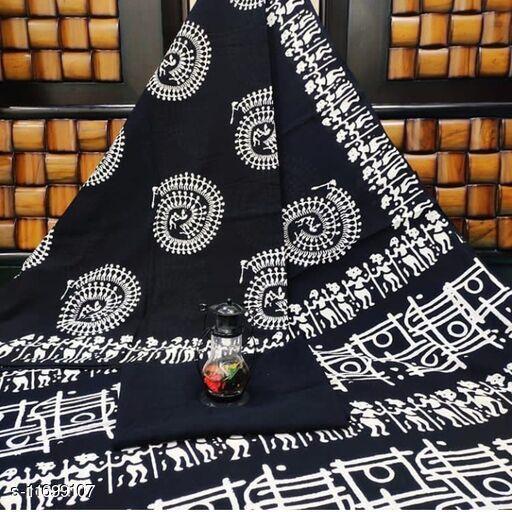Jaipuri Hand Block Printed Soft Cotton Mulmul Saree ,Sanganeri Cotton Malmal Saree, Bagru Cotton Saree, Batic / Batik Print Cotton saree In Super Fine 92*80 Fabric Quality With Attached Blouse Piece for Woman