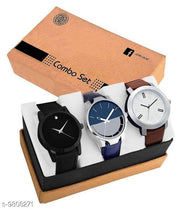 Trendy Men Black Leather Analog Watch Combo