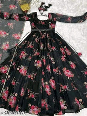 Women's poly Georgette  Printed Party Wedding Fashion Gown