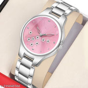 HRV Pink Star Dial Metal Silver Belt Girls watch