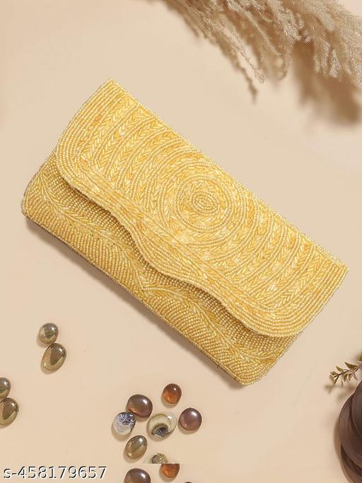 Women designer beaded yellow Clutch For Women.