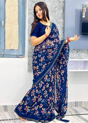 Premium Quality Georgette Printed Saree With Lace Border and Blouse