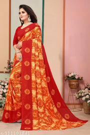 Women's Georgette Party Wear Printed Saree WithBlouse Pieace