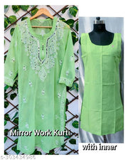 Mirror work long Chikankari kurti with Inner.